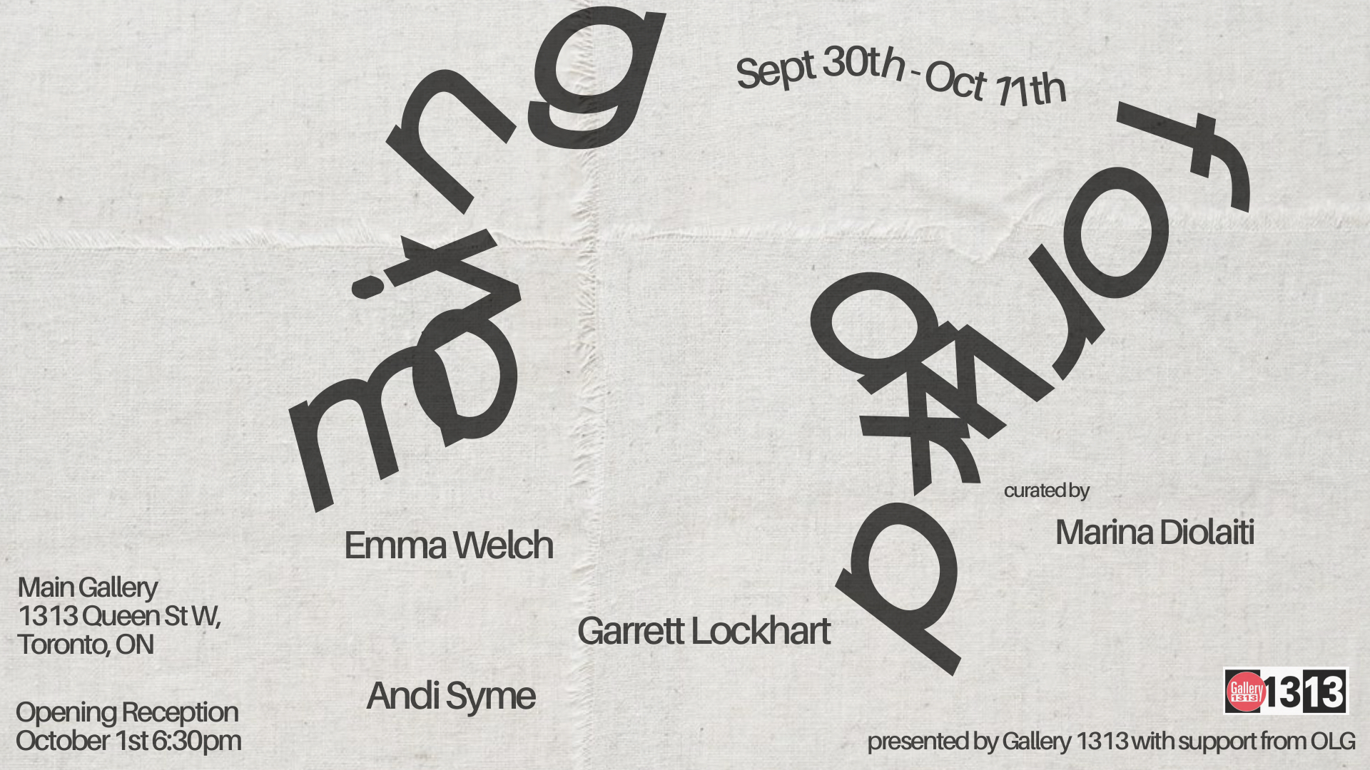 MOVING FORWARD * 30 Sept – 11 Oct 2026* Emma Welch, Garrett Lockhart, and Andi Syme – Curated by Marina Diolaiti